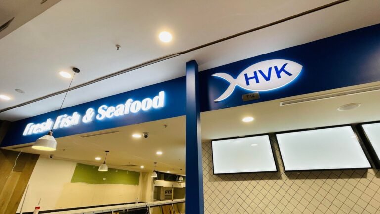 HVK Fresh Fish & Seafood fascia sign in a shopping centre