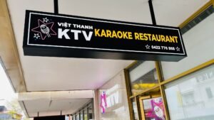 Viet Thanh KTV Karaoke Restaurant hanging lightbox sign